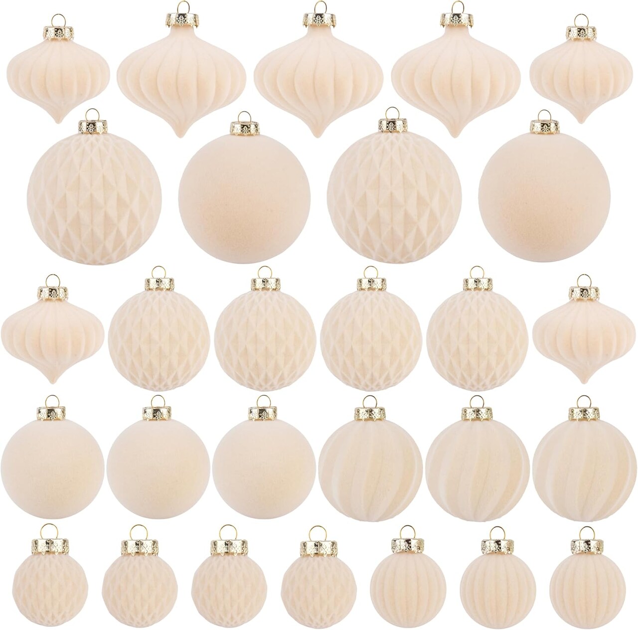 Flocked Ornaments for Christmas Tree Decorations - 28pcs Cream Velvet Ball Ornament for Xmas Holiday Decor - Plastic Shatterproof Christmas Ornaments Bulk Visit the VTYEPOU Store